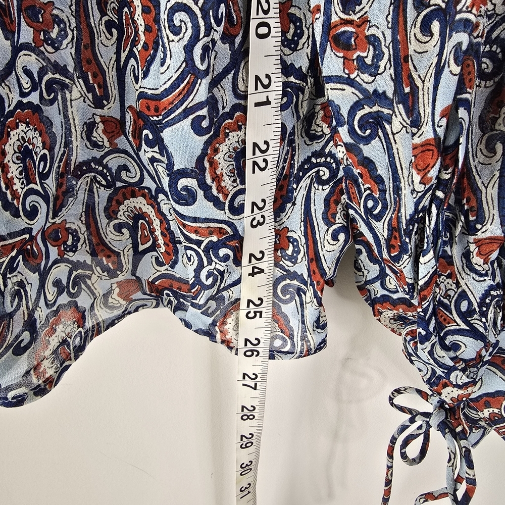 NWT Karina Grimaldi Eliza Long Sleeve Semi Sheer Blouse XS Blue Paisley Print - Picture 9 of 11